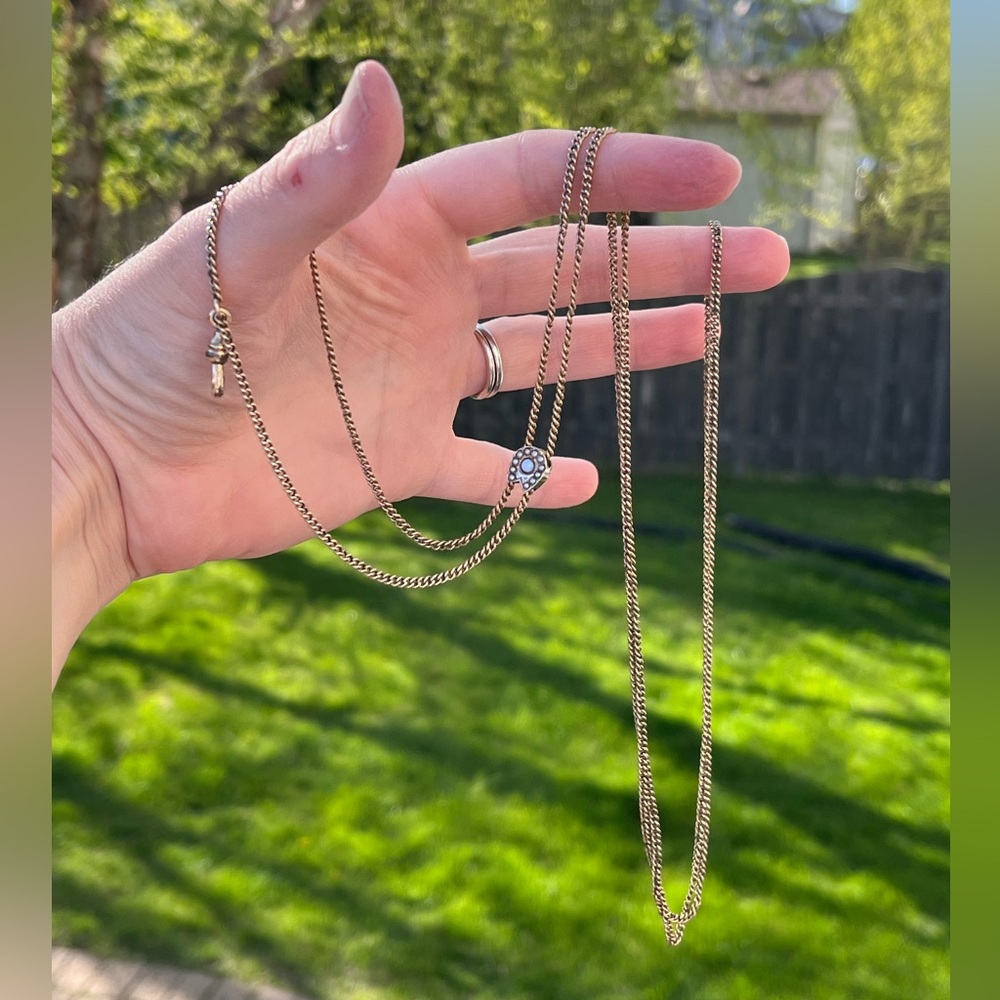 Vintage Gold Filled Curb Watch Chain with Horseshoe Opal Slide Charm- 24” - Picture 4 of 12